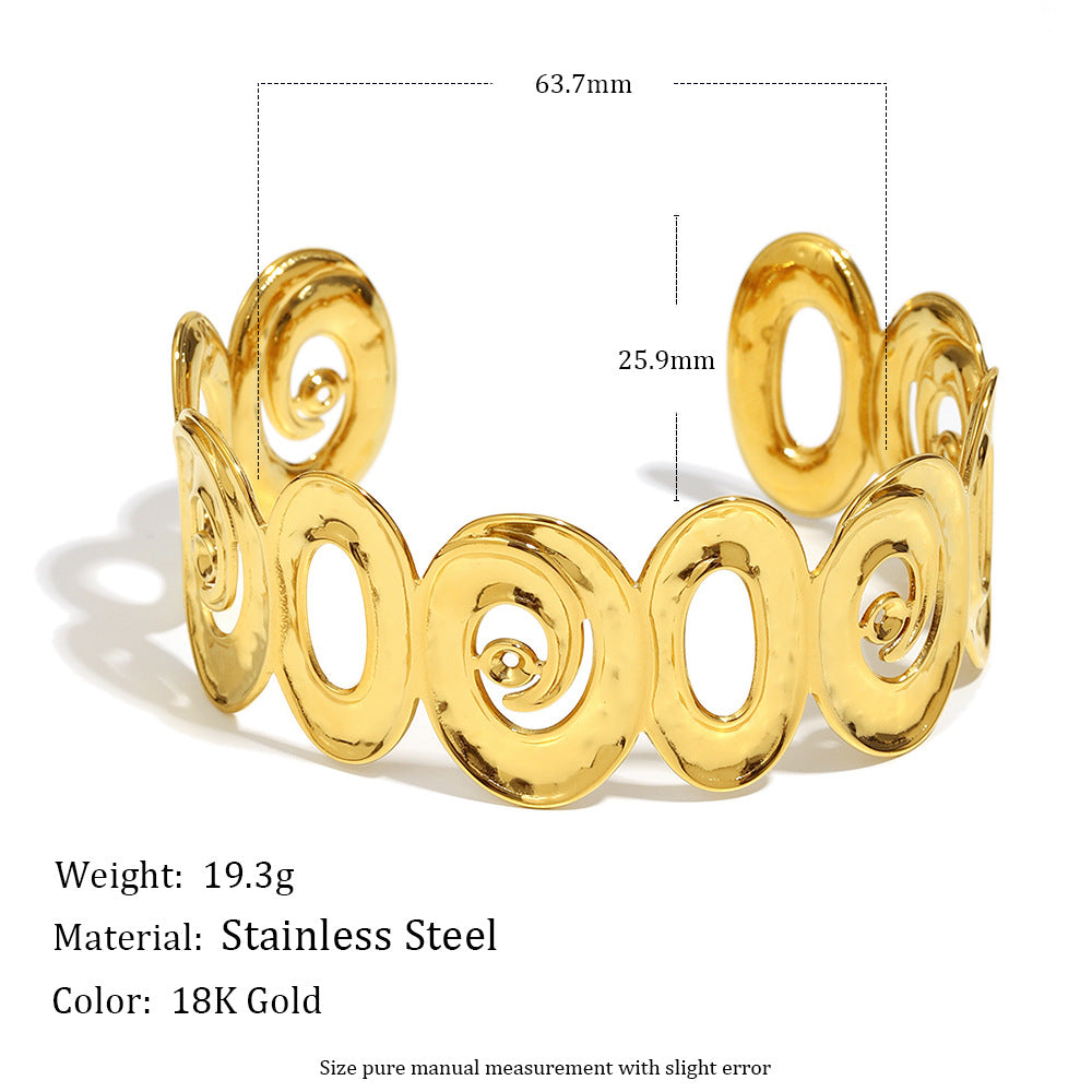 Minimalist Spiral Hollow-Out Stainless Steel Bracelet with 18K Gold Plating