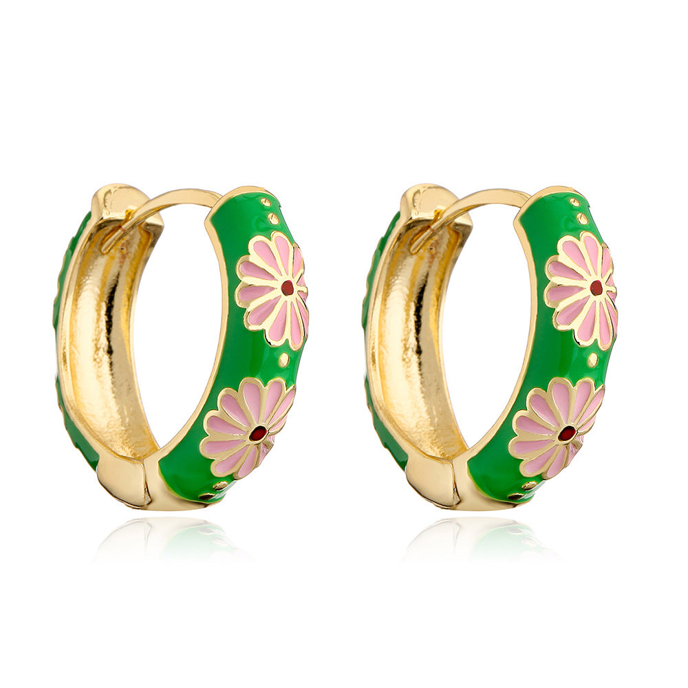 Retro Geometric Copper Earrings with Gold Plating for Women Candy-Colored Enamel Finish