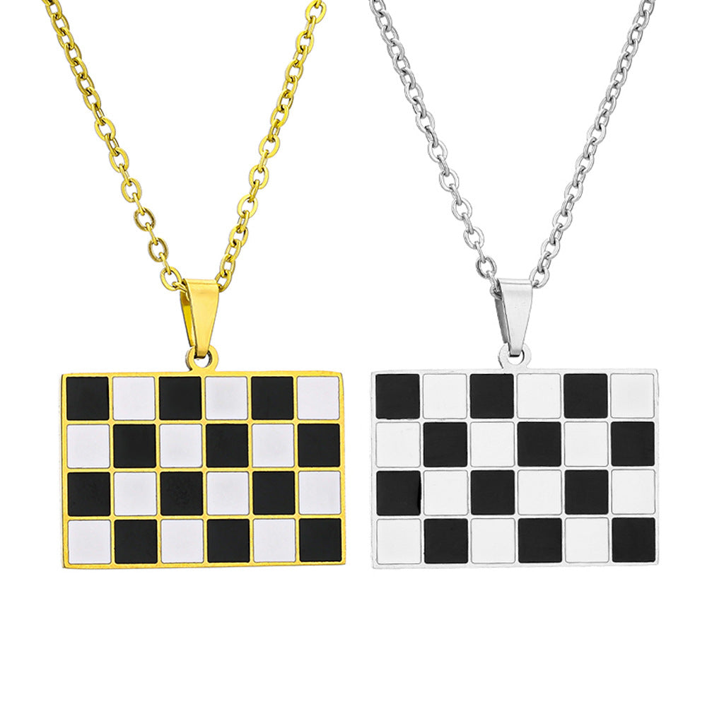 Elegante Collana con Ciondolo a Bandiera da Corsa Geometrica Smaltata in Acciaio Inossidabile e Acciaio al Titanio con Catena a O per Uomo e Donna