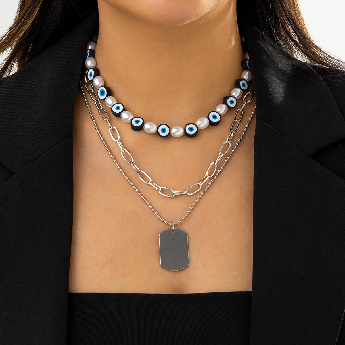 Punk Hip-hop Ethnic Geometric Titanium Steel Ball Chain Necklace for Women