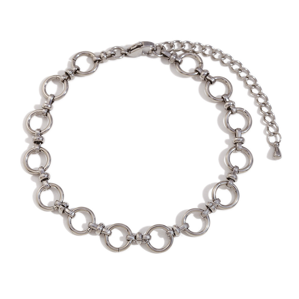 Tobillera minimalista geométrica de acero inoxidable con cadena redonda bañada en oro de 14 quilates y broche de cruz para mujer