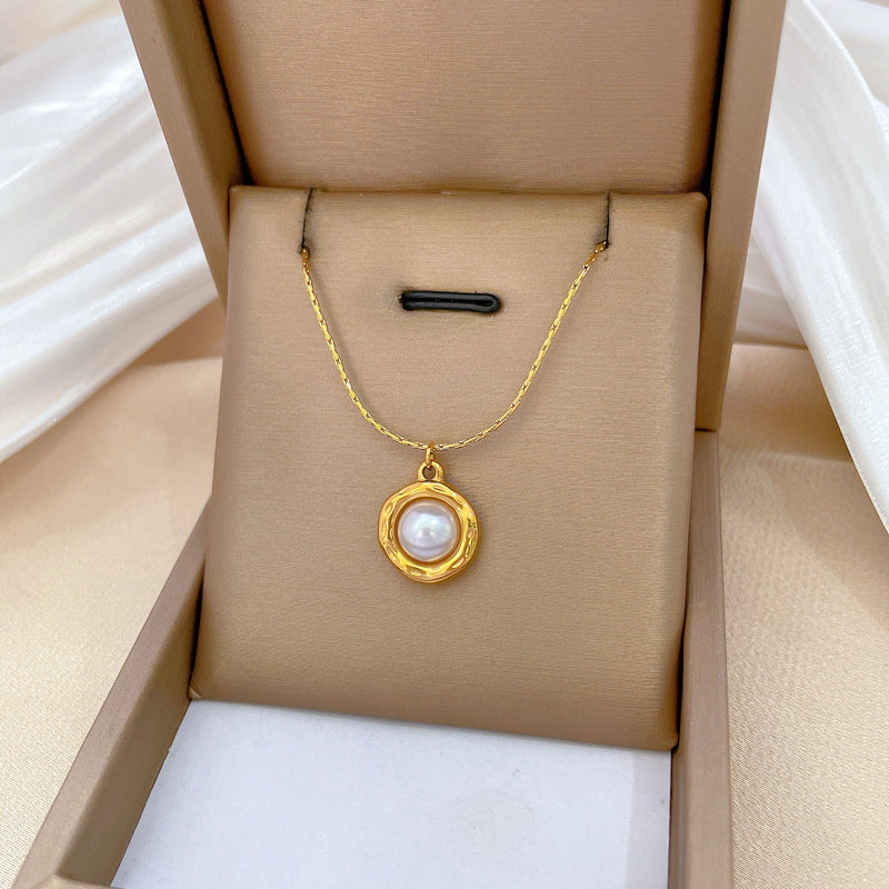 Minimalist Geometric Titanium Steel Pendant Necklace with Gold Plating for Women and Men