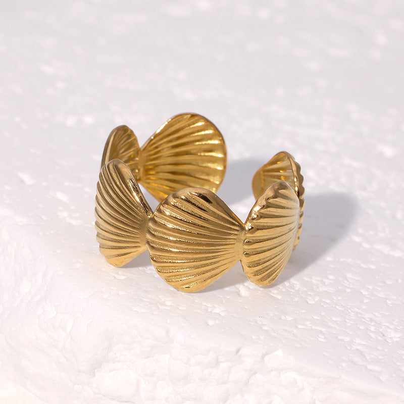 Anello Aperto a Conchiglia Geometrica Minimalista in Acciaio Inossidabile Placcato Oro 18K da Donna