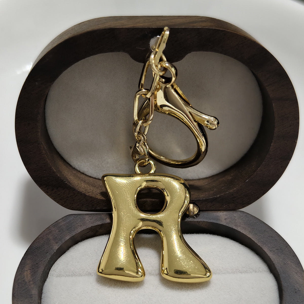 Minimalist 18K Gold Plated Letter Pendant Keychain for Brass