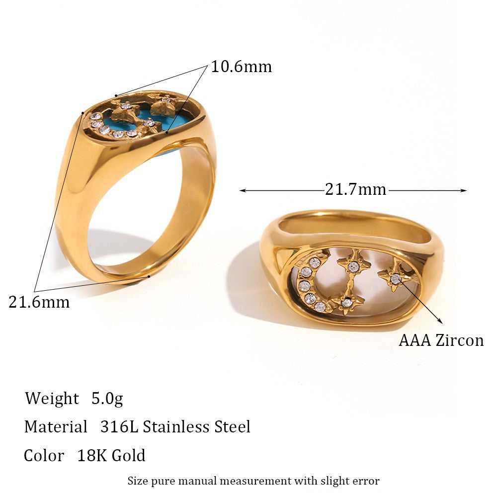 Vintage-Style Geometric Titanium Steel Ring Set for Women with 18K Gold Plating and Enamel Finish