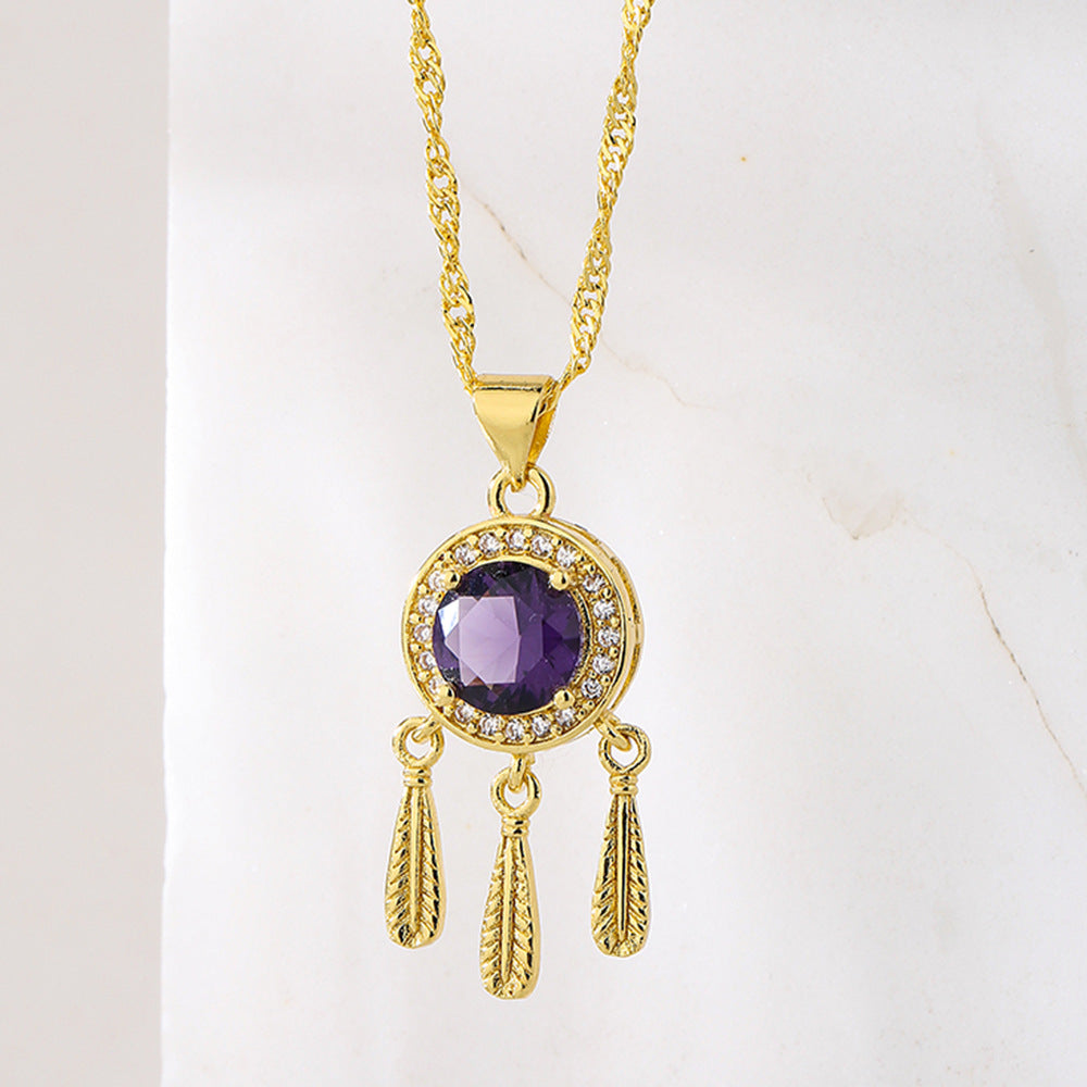 Elegant French-Style Geometric Pendant Necklace for Women, Copper Base with 18K Gold Plating and Zircon Inlay, Irregular Shape Locket Chain