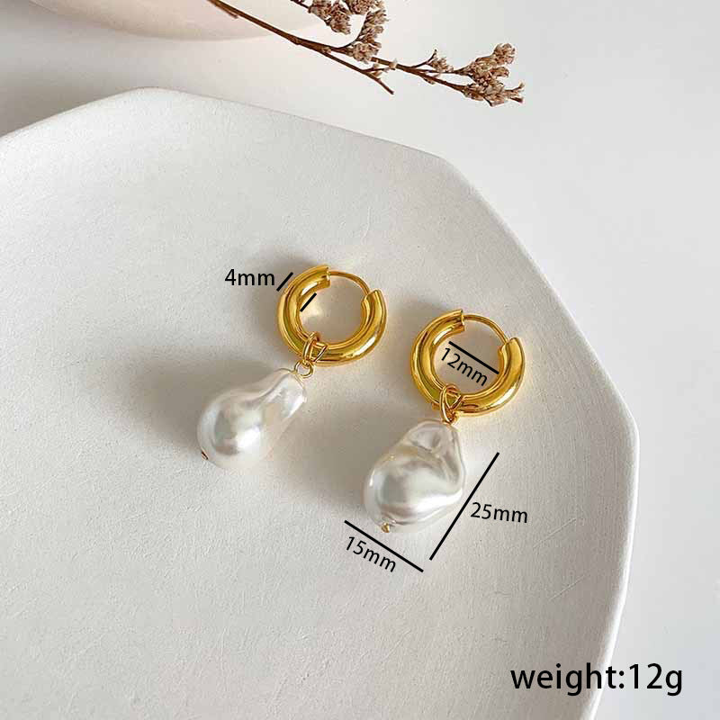Orecchini a perla barocca da donna in acciaio inossidabile con design geometrico, finitura galvanizzata, stile minimalista ed elegante