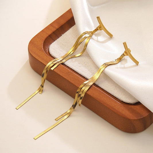 Pendientes de borla con cadena de serpiente de acero inoxidable chapados en oro, geométricos, elegantes y de lujo para mujer