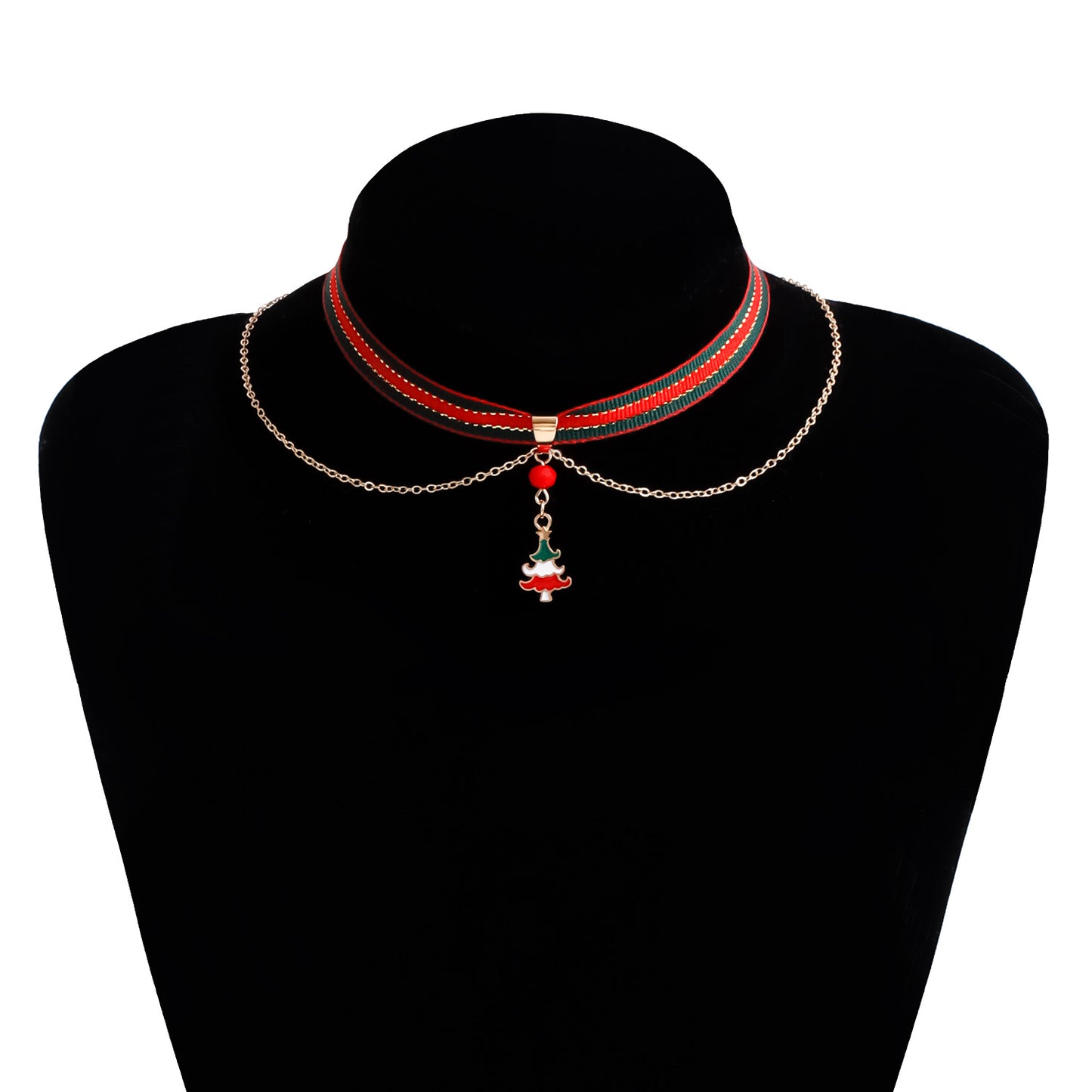 Christmas Santa Pendant Necklace with Enamel Detail on Metal Chain for Women, Geometric Style Fashion Choker