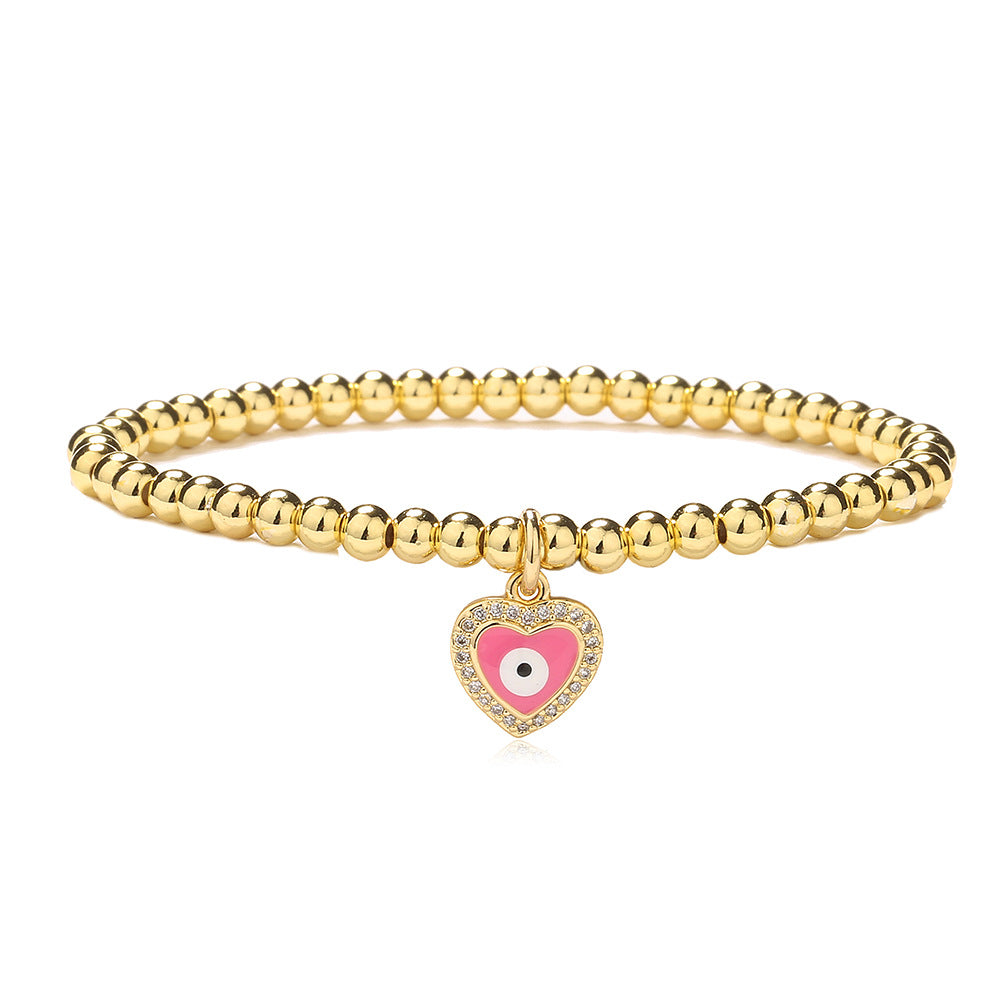 Minimalist Geometric Evil Eye Copper Bracelet for Women with Enamel Finish