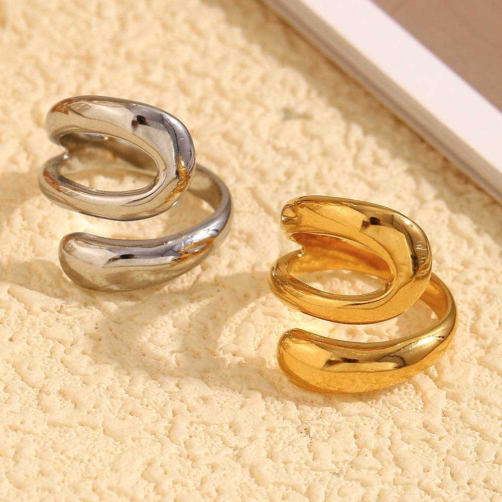 Minimalist Geometric Stainless Steel Plated 18K Gold French-Style Open Snake Ring for Women