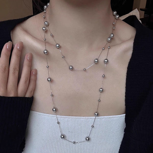Elegant Minimalist Geometric Glass Bead Pearl Necklace for Women with Plated Finish