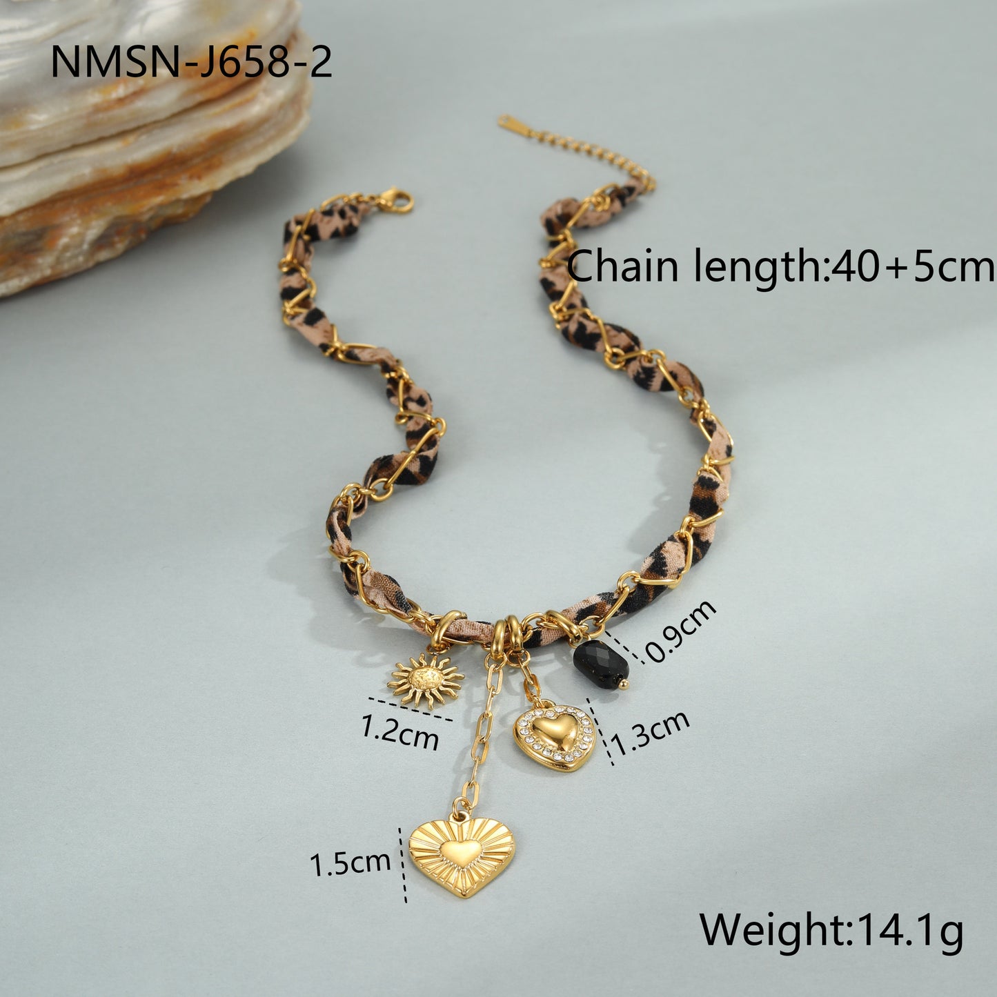 Collana con Pendente a Cuore a Stampa Leopardata alla Moda in Acciaio Inossidabile con Placcatura in Oro 18K da Donna