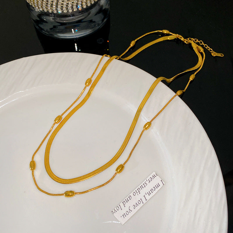 Minimalist Geometric Double Layer Snake Chain Necklace Titanium Steel Plated