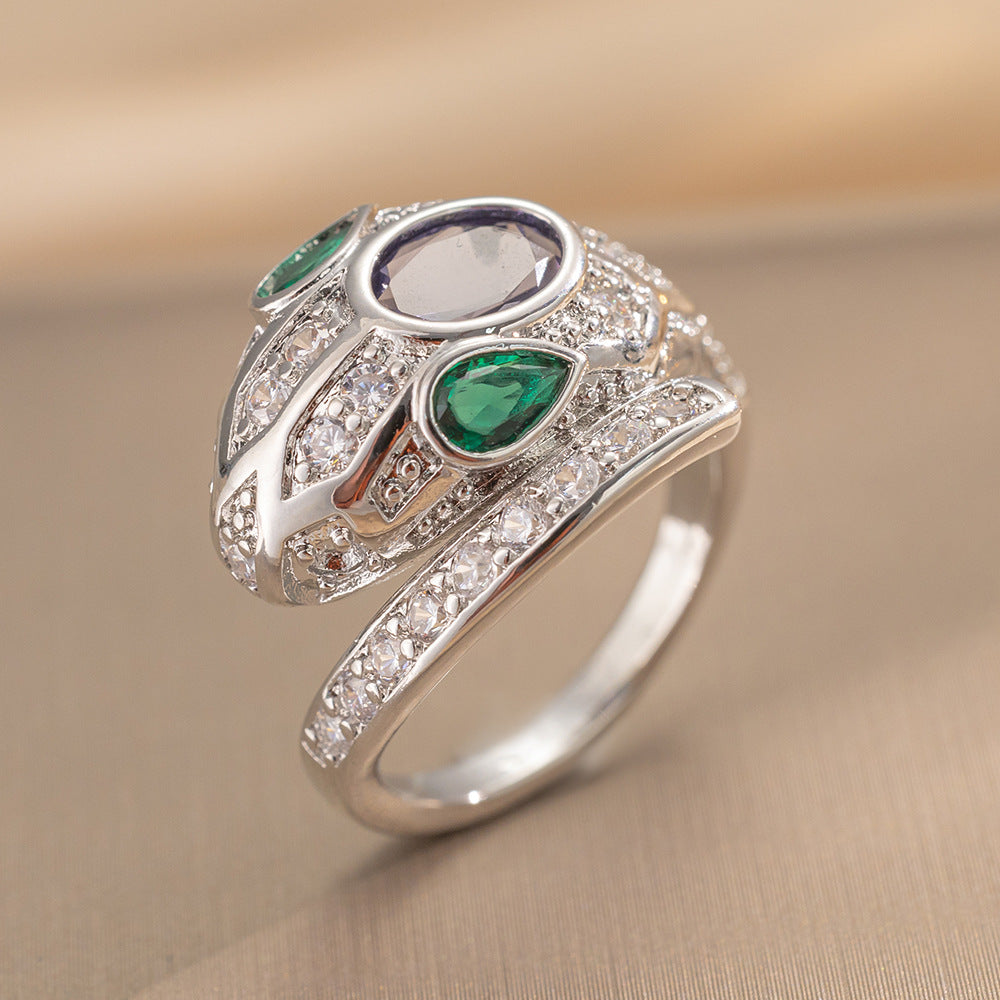 Luxury Minimalist Adjustable Open Ring for Women with Gold-Plated Copper Band and Zircon Stone Accent in Heart and Floral Shape
