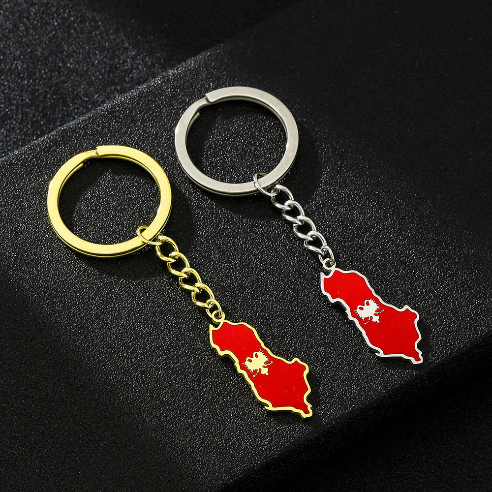 Llavero con diseño de águila de estilo étnico del mapa de Albania, de acero de titanio, accesorio unisex para recuerdo de viaje o regalo