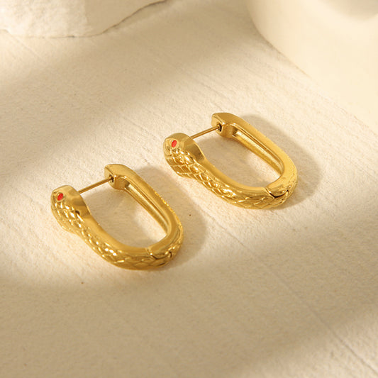 Minimalist Snake-Shaped Geometric Earrings in Stainless Steel with 18K Gold Plating for Women