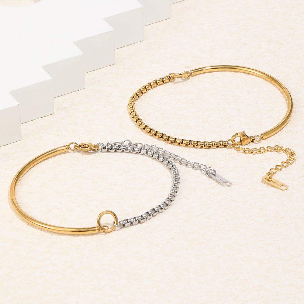 Minimalist Elegant Geometric Round Stainless Steel Gold Plated Bracelet for Women