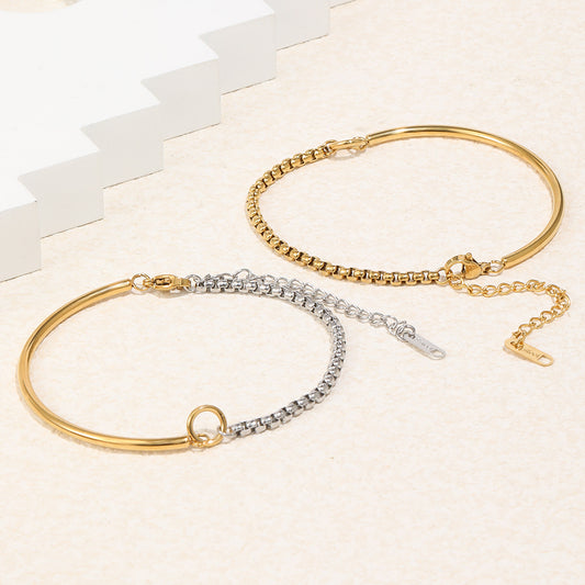 Minimalist Elegant Geometric Round Stainless Steel Gold Plated Bracelet for Women