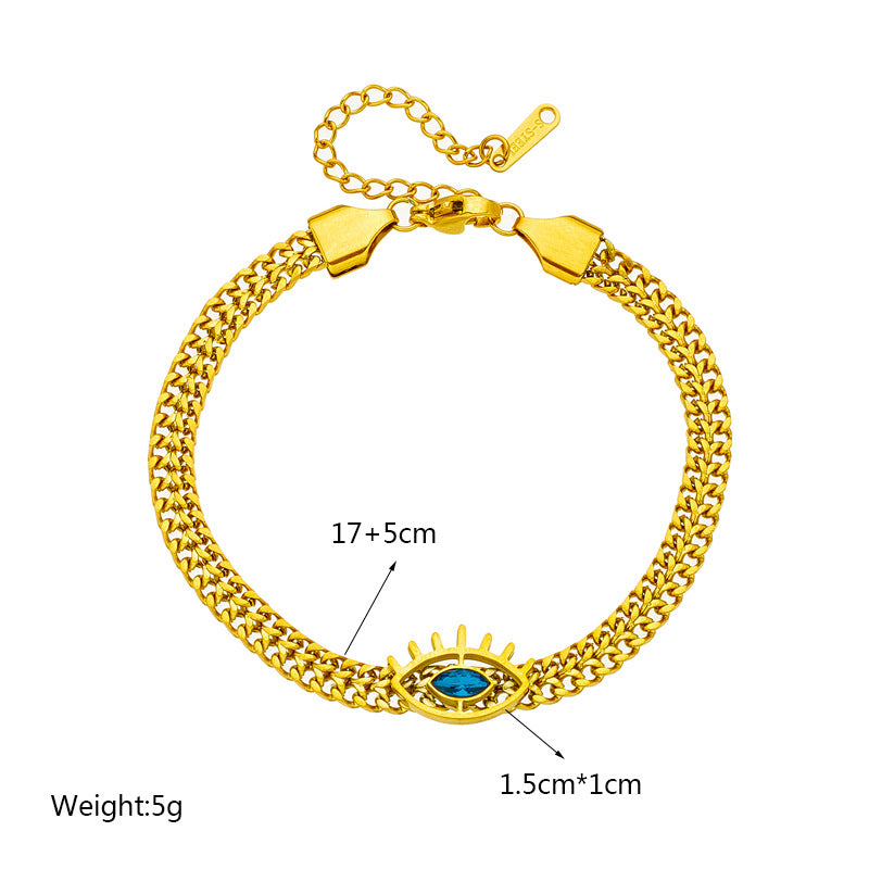 Vintage Style Rhinestone Eye Shaped Titanium Steel Plated Bracelet for Women