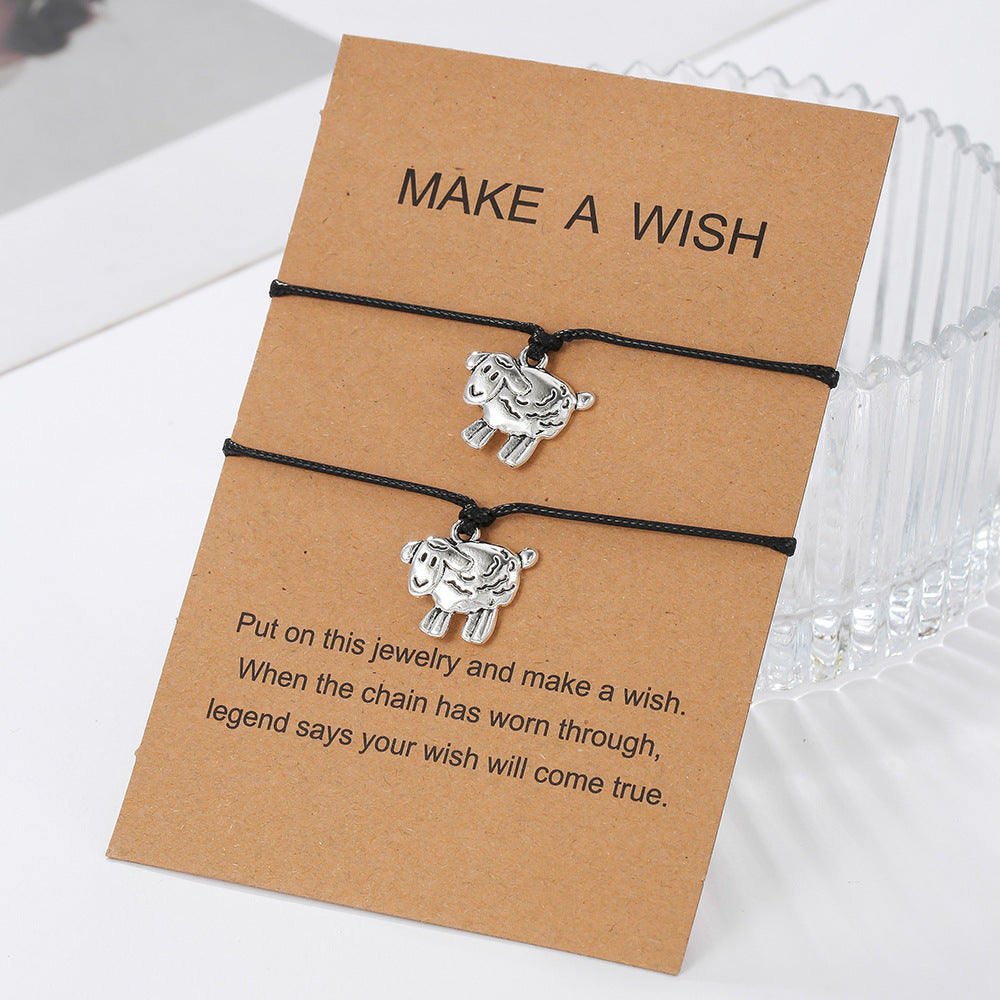 Animal Zinc Alloy Pendant Wax Cord Bracelet Unisex