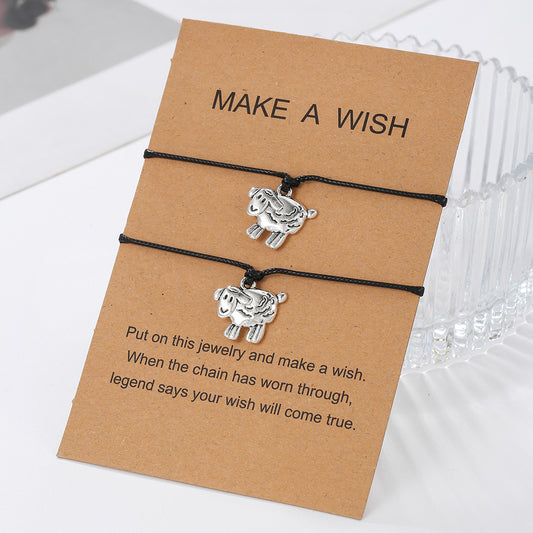 Animal Zinc Alloy Pendant Wax Cord Bracelet Unisex
