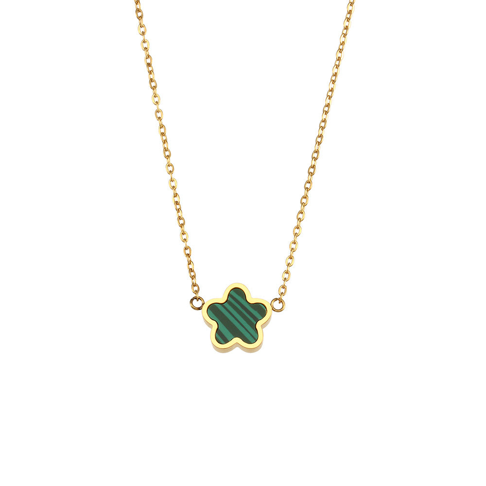 Collar Minimalista Floral Geométrico con Colgante para Mujer en Acero Inoxidable con Acabado Chapado