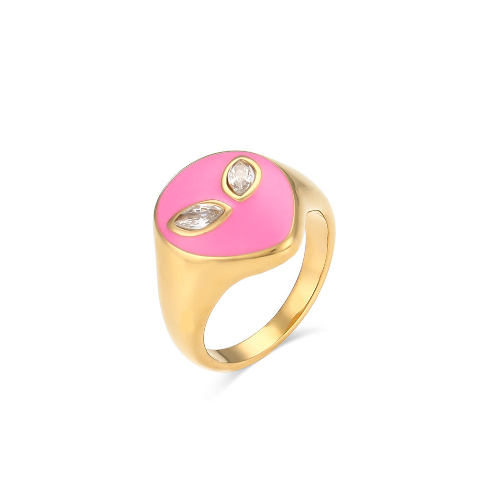 Anello Minimalista Geometrico Aliena da Donna in Acciaio Inossidabile con Placcatura Oro 18K e Finitura Smaltata
