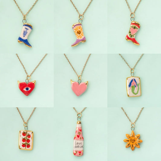 Hand-painted Heart Brass Charm Bar Pendant