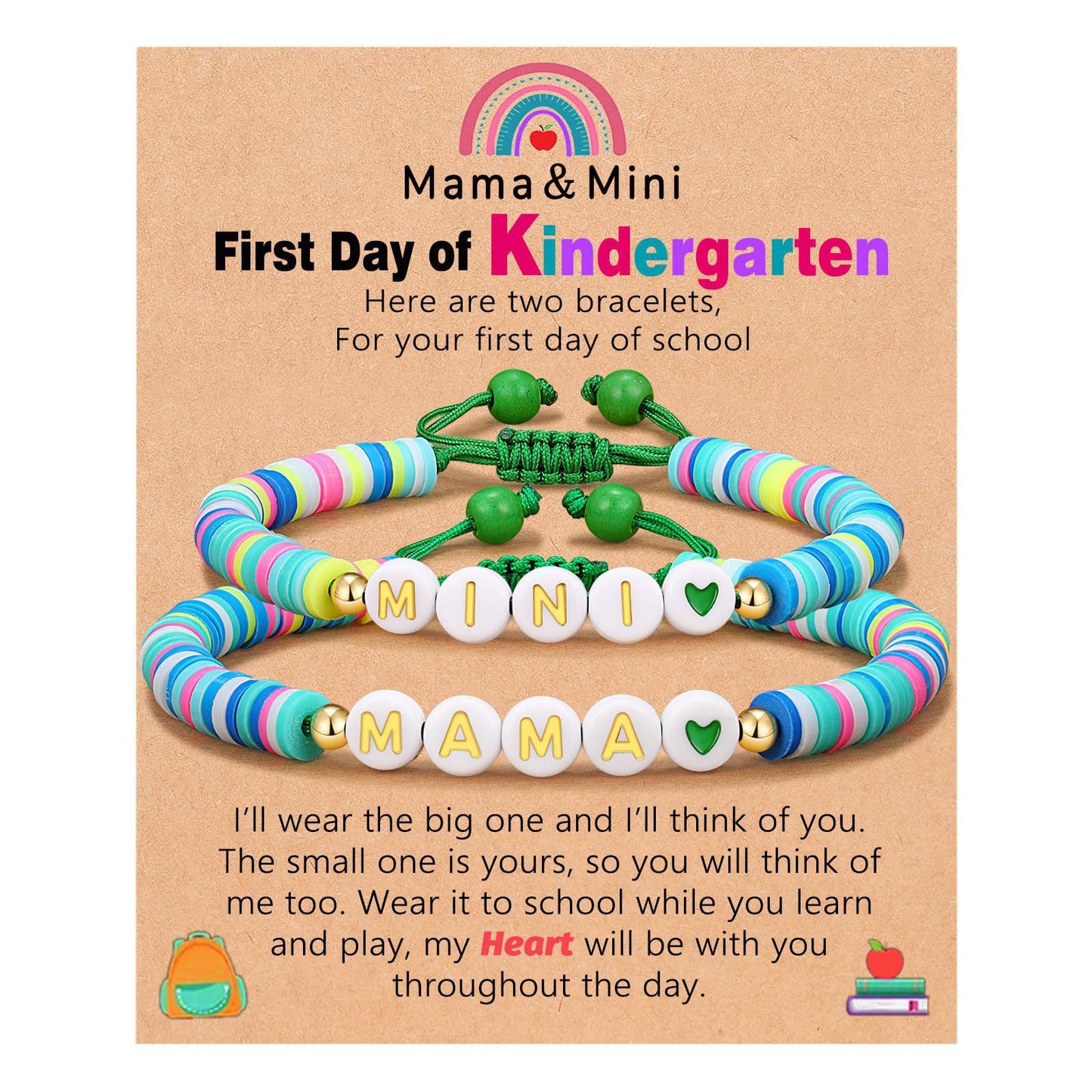 Sweet Geometric Heart Letter Resin Bracelet Set for Kids First Day of School Gift