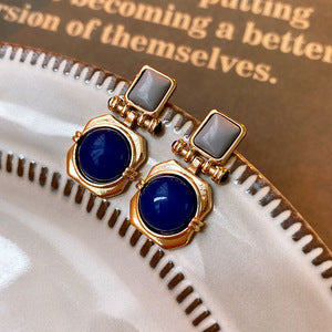 Vintage Geometric Earrings with Rhinestone Inlay in Gold-Plated Metal for Women