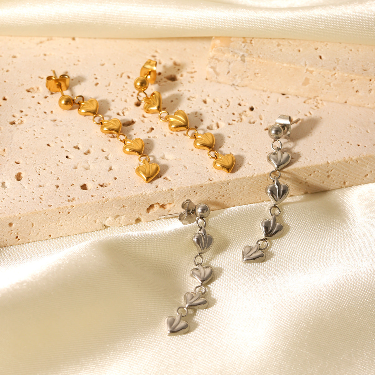 Minimalist Heart-Shaped Stainless Steel Dangle Earrings with Tassel Detail for Women