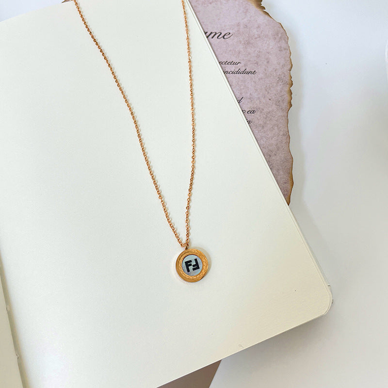 Minimalist H Letter Pendant Necklace for Women Stainless Steel Geometric Coin Choker and Sweater Chain