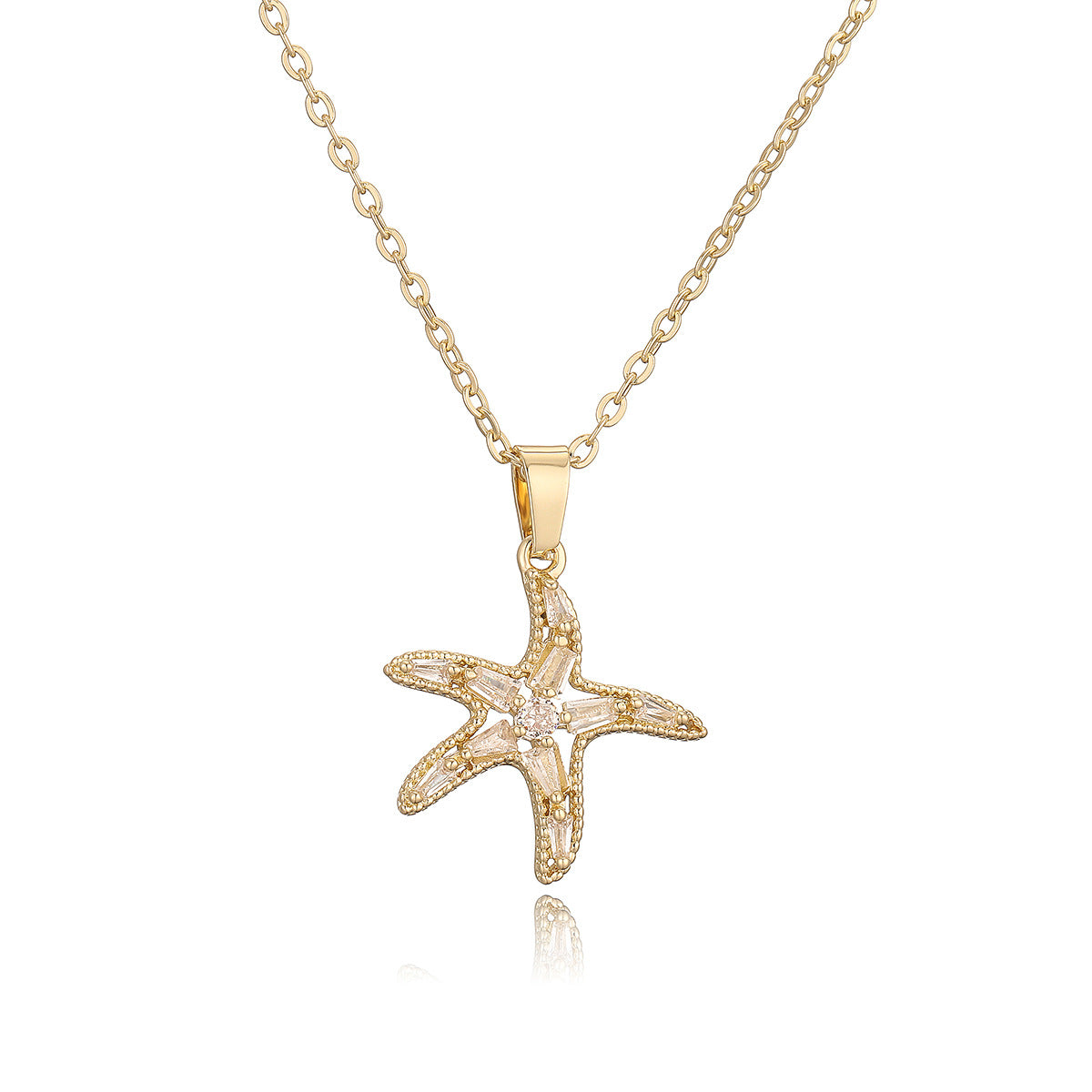 Minimalist Starfish Pendant Necklace for Women Made of Copper with 18K Gold Plating and Zircon Inlay