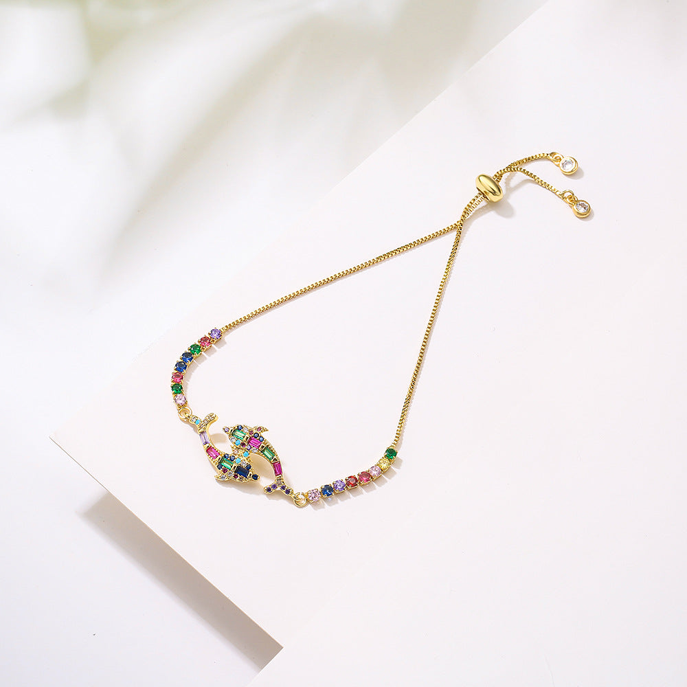 Geometric Style Copper Bracelet with Real Gold Plating and Zircon Inlay for Women