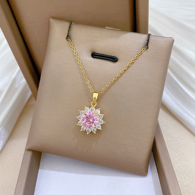 Collana minimalista rotonda in acciaio inossidabile con intarsio completo di strass per uomo e donna, delicata catena per clavicola
