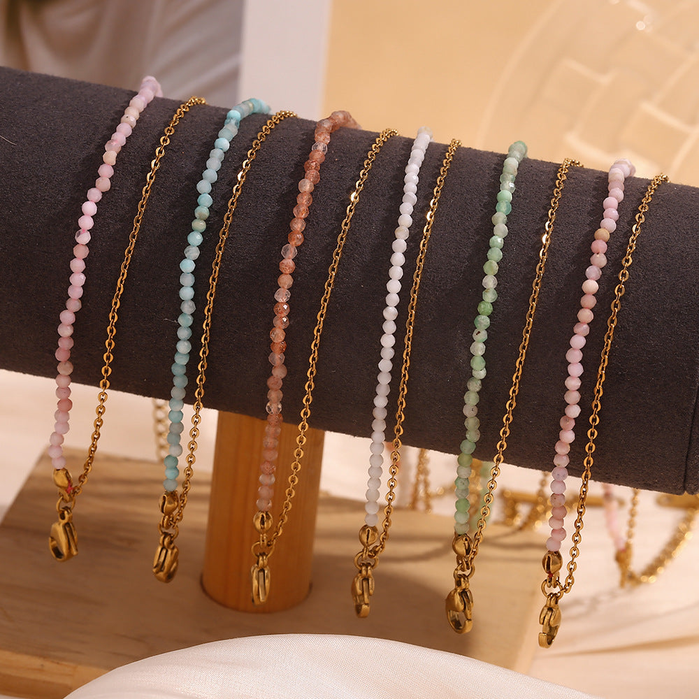 Fashion Geometric Stainless Steel Plated 18K Gold Turquoise Double Layer Anklet for Women
