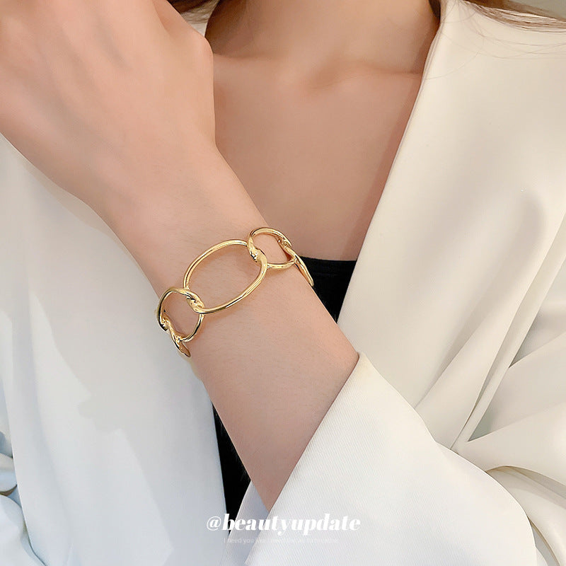 Pulsera Minimalista Geométrica de Metal con Cadena Gruesa de Eslabones Abiertos para Mujer