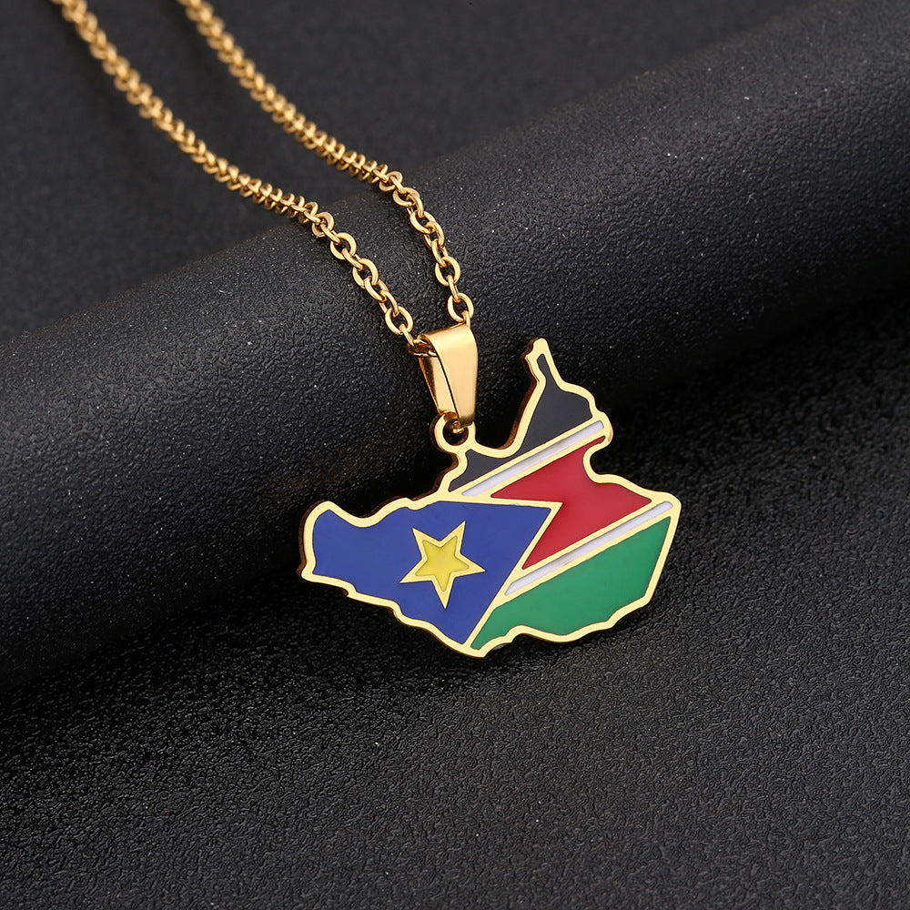 Collana con ciondolo geometrico in acciaio inossidabile con finitura placcata per donna e uomo, catena O alla moda casual per maglione