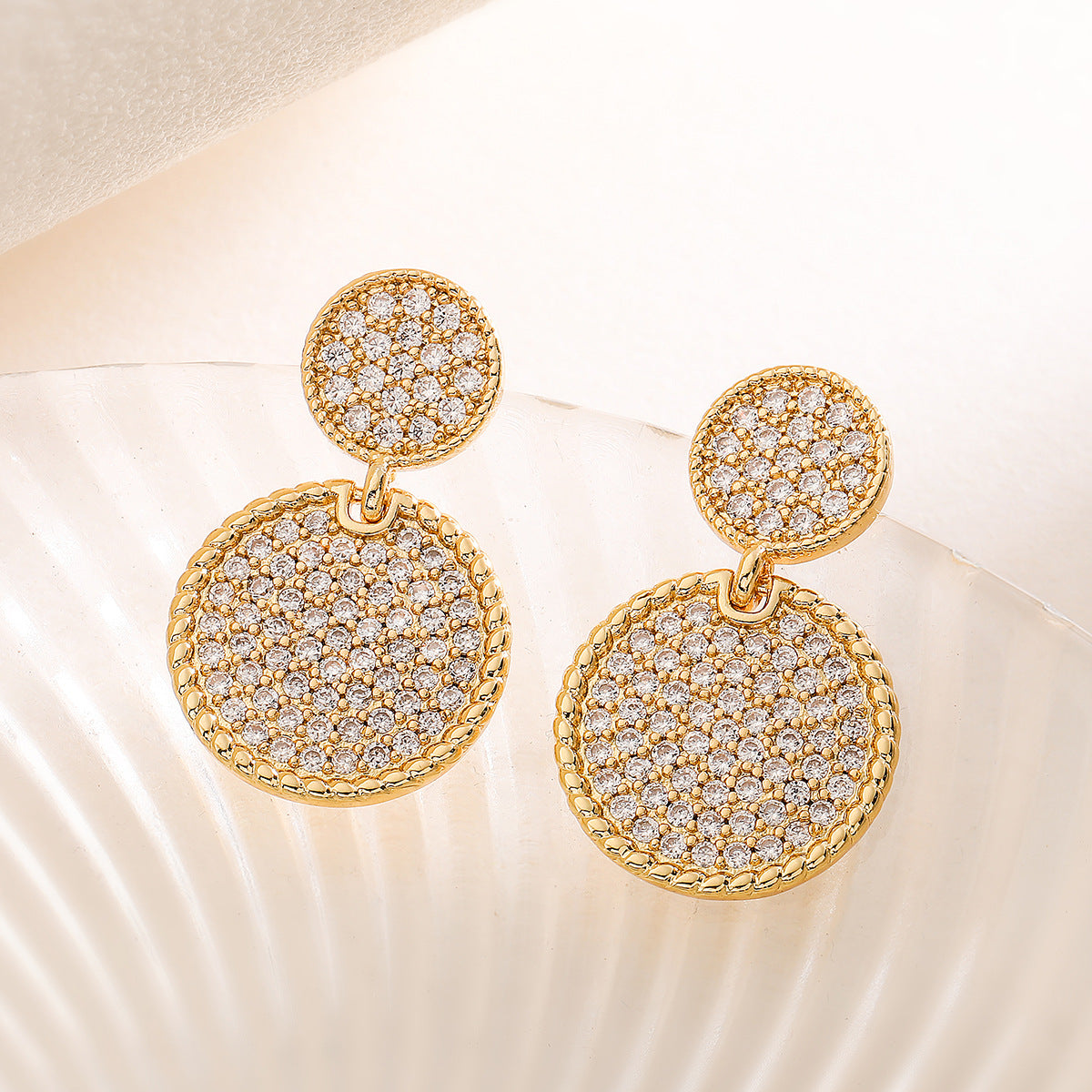 Minimalist Geometric Copper Earrings with 18K Gold Plating and Zircon Heart Accents for Women