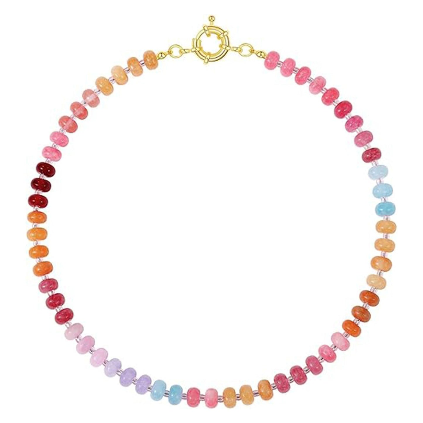 Sweet 8mm Natural Stone Bead Necklace Stainless Steel Geometric Round Ball Chain for Women