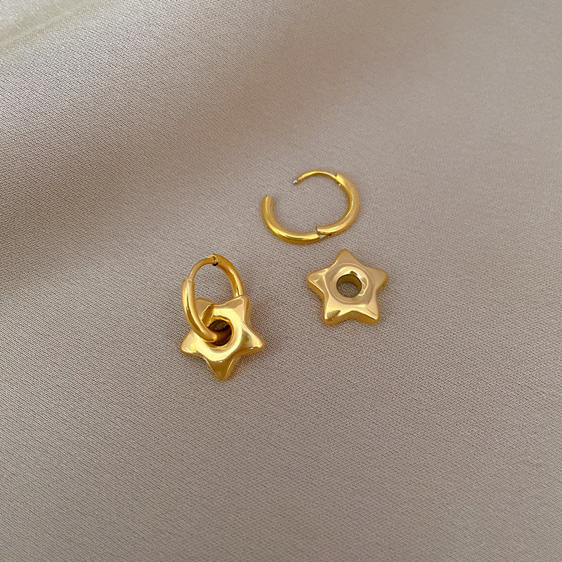 Minimalist Geometric Titanium Steel Ear Studs with Star Shape for Women, Electroplated Cold-Tone Fashion Earrings for Parties