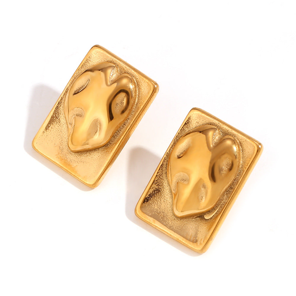 Fashionable Geometric Stainless Steel Ear Studs for Women with 18K Gold Plating and Irregular Rectangular Design
