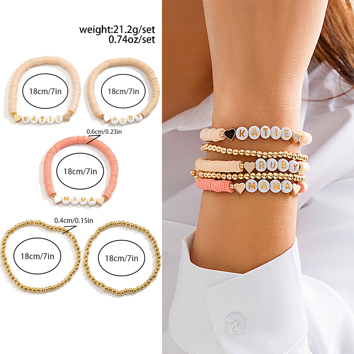Set di braccialetti dell'amicizia con ciondoli a cuore e lettera minimalistici, regolabili in lega, idea regalo per la festa della mamma