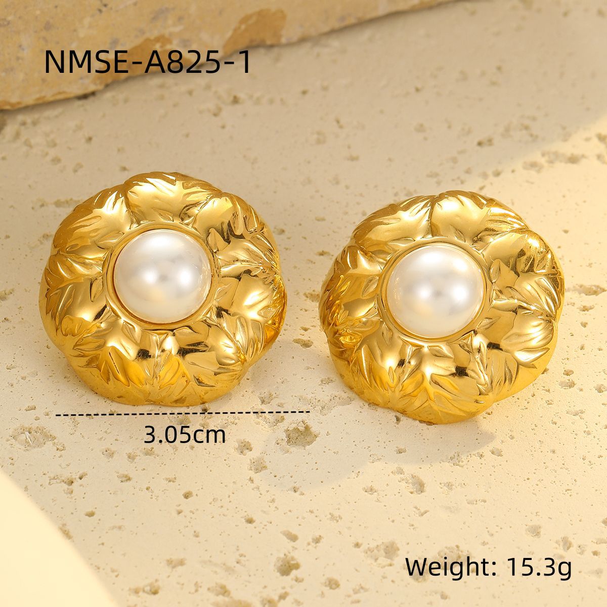 Pendientes de Acero Inoxidable con Forma de Pétalo Estilo OL de Moda con Baño de Oro de 18K y Acentos de Perlas
