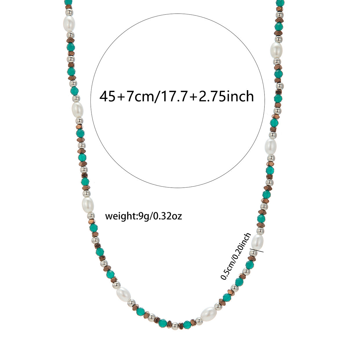 French Style Green Crystal Imitation Pearl Geometric Ball Chain Necklace for Unisex