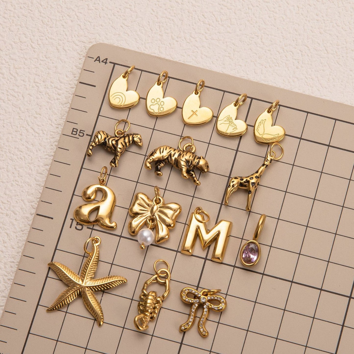 Vintage Stainless Steel PVD Butterfly Letter Heart Charm Bar