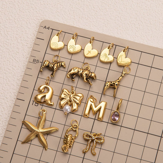Vintage Stainless Steel PVD Butterfly Letter Heart Charm Bar