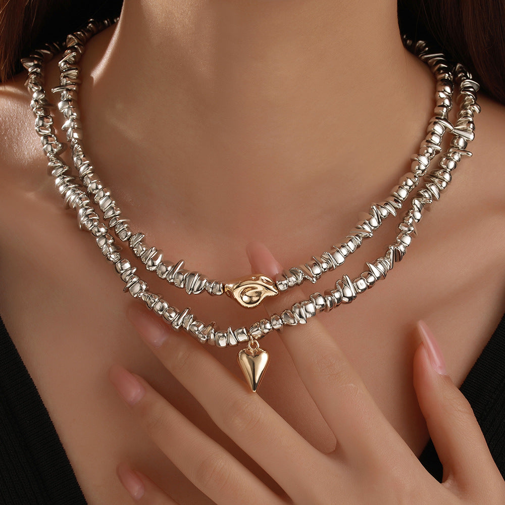 Minimalist Handmade Geometric Heart Metal Necklace Cable Chain