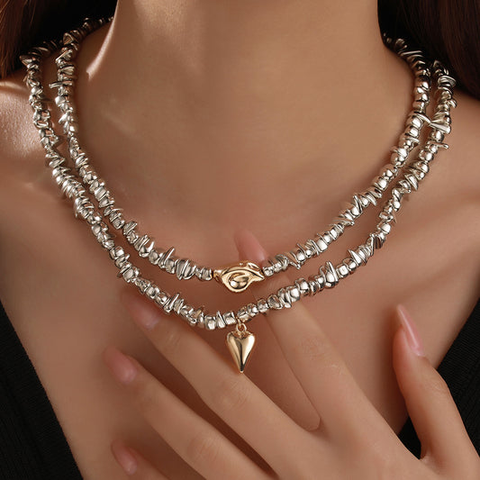 Minimalist Handmade Geometric Heart Metal Necklace Cable Chain